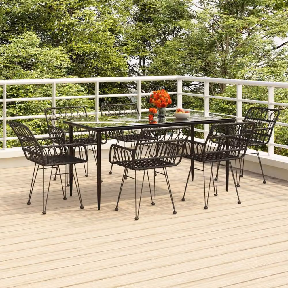 Berkfield Home Beautiful 7 Piece Black Poly Rattan Garden Dining Set – 2