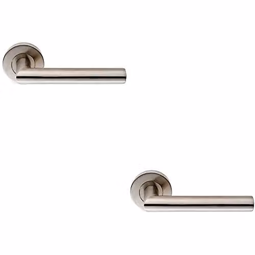 Loops 2 Pack Oval Mitred Bar Door Handles on Round Rose in Brushed Satin Stainless Steel Silver
