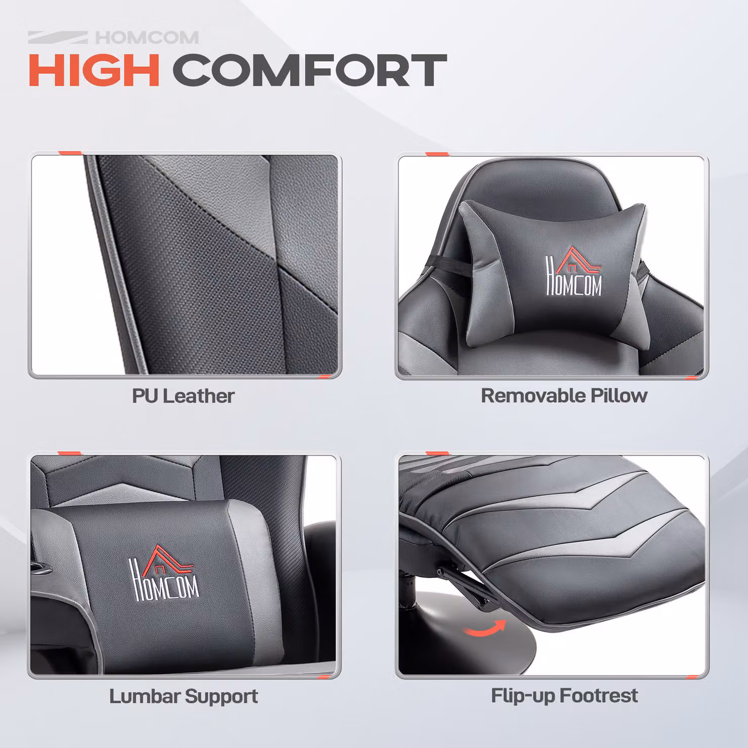 HOMCOM Grey PU Leather Massage Recliner Chair with Remote, 360 Degree Swivel Racing Style Armchair with Cup Holders and Lumbar Support – 5