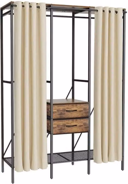 FLAVORA XXXL Heavy Duty Metal Clothes Rail with Curtain Cover in Black, W/D/H: 214 x 50 x 50 cm