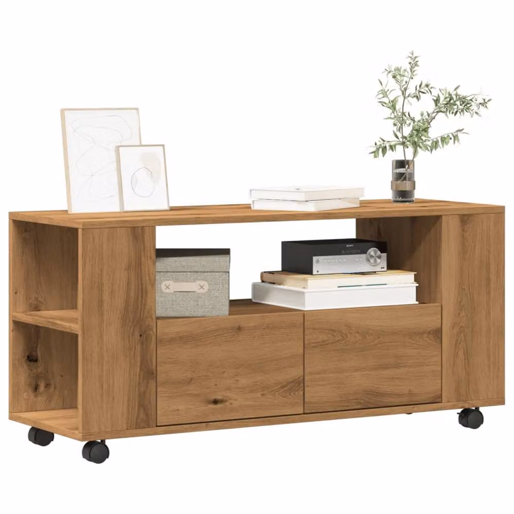 Berkfield Home Modern TV Cabinet with Wheels in Artisan Oak Brown, W: 102 cm, D: 34.5 cm, H: 43 cm – 2