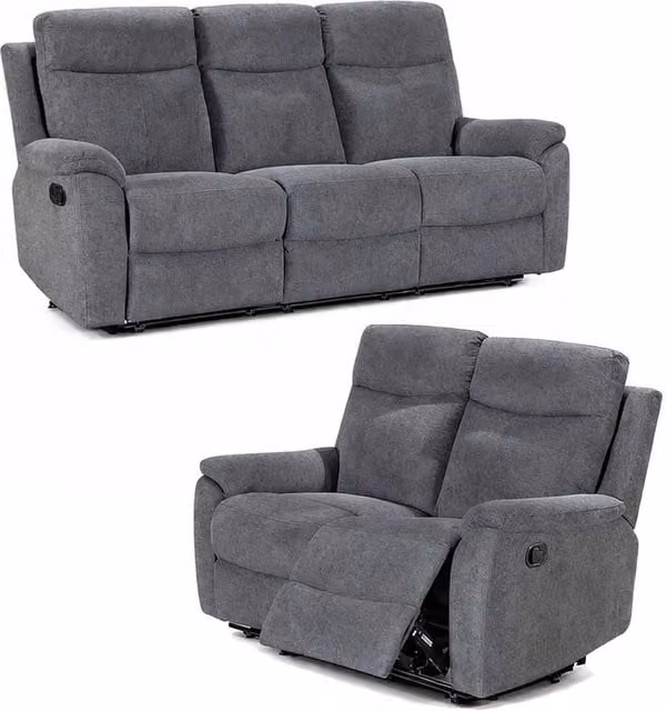 Furnishings For Less UK Vancouver 3 + 2 Seater Manual Reclining Sofa Suite in Grey Fabric