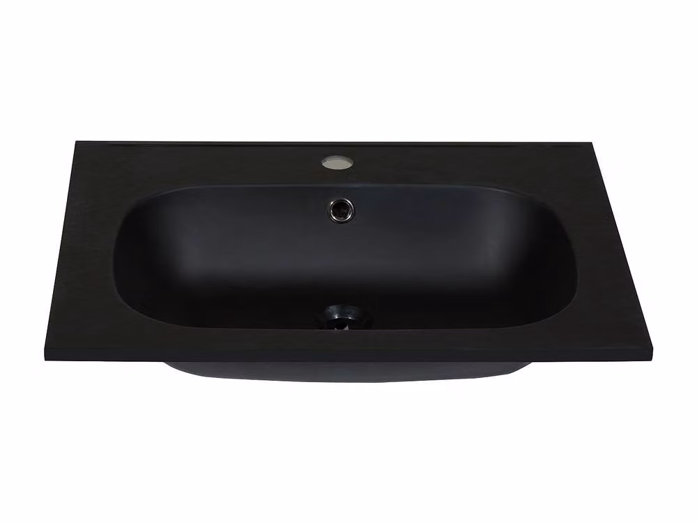 OKIWA Recessed Stone-Effect Resin Basin in Black, W: 60 cm, D: 46 cm, H: 14.5 cm – 2