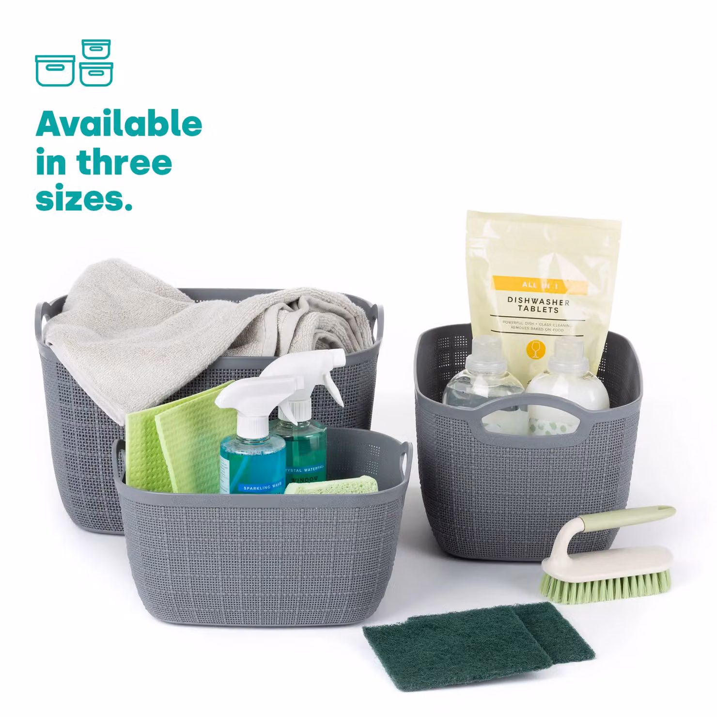 LIVIVO Grey Open Weave Stackable Storage Basket with Handles, 11 Litres – 4