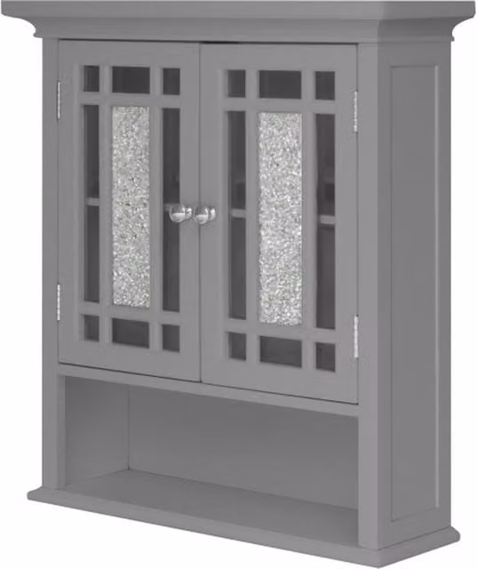 Teamson Home Windsor Wall Mounted Wooden Bathroom Cabinet with Glass Doors in Grey – 1