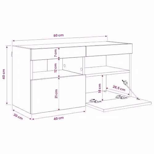 vidaXL Modern Wall-Mounted TV Cabinet in Oak with Integrated Lighting and Internal Shelves, W/D/H: 80 x 40 x 40 cm – 3