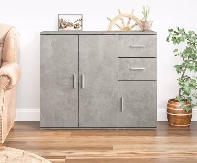 Berkfield Home Sideboard in Concrete Grey, W/D/H: 91 x 29.5 x 75 cm