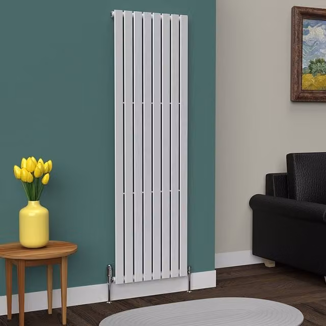 Lux Heat Single Vertical Steel Radiator in Metallic Silver, H: 180 cm, W: 56 cm