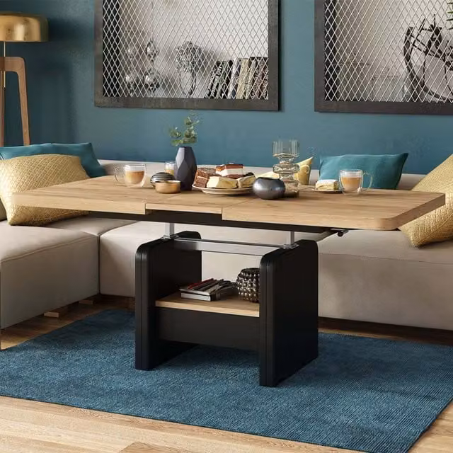 Heze Furniture Lexus 2 in 1 Extending Coffee Table in Golden Craft Oak and Black, W: 120-180 cm