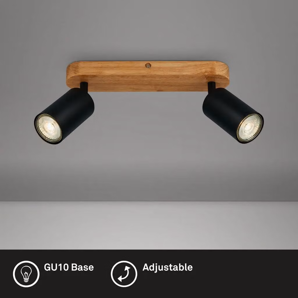 Briloner Retro Industrial Ceiling Lamp in Black Wood with 2 Adjustable GU10 Sockets, W/D/H: 27 x 6 x 8.5 cm – 3