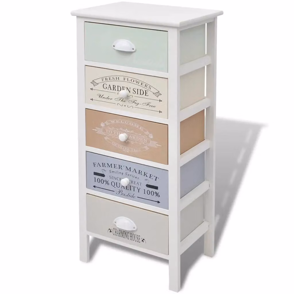 Berkfield Home French Style Wood Storage Cabinet with 5 Drawers in White – 2