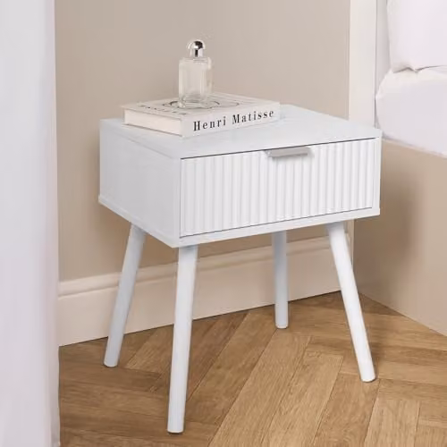 OHS Venice Ribbed Bedside Table with 1 Drawer, White, W/D/H: 40 x 30 x 45 cm – 2