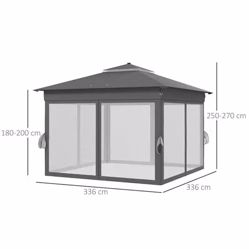 Outsunny Grey Pop Up Gazebo with Metal Frame, W: 336 cm, D: 336 cm, H: 270 cm – 6
