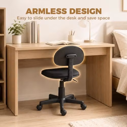 HOMCOM Black Fabric Armless Task Chair with 360 Degree Swivel and Castors – 6