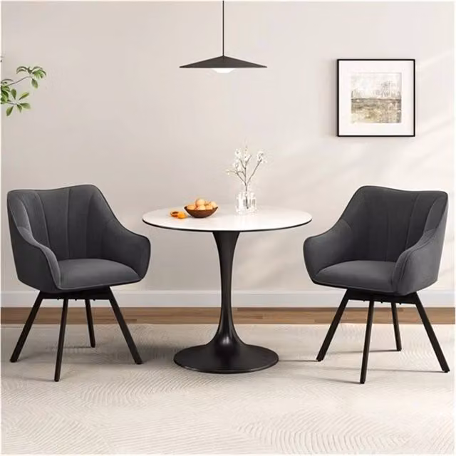 KORVIXA Grey Velvet Swivel Dining Chair with Armrests and Backrest