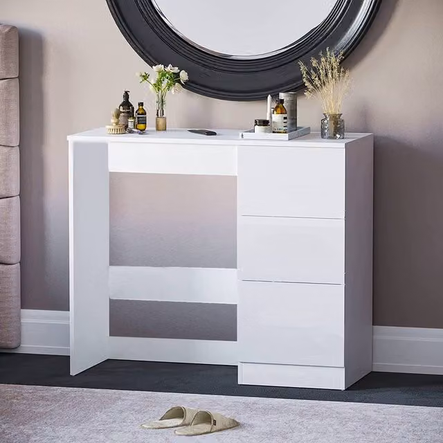 SquareBoxx Fairfield Gloss Dressing Table with 3 Drawers in White