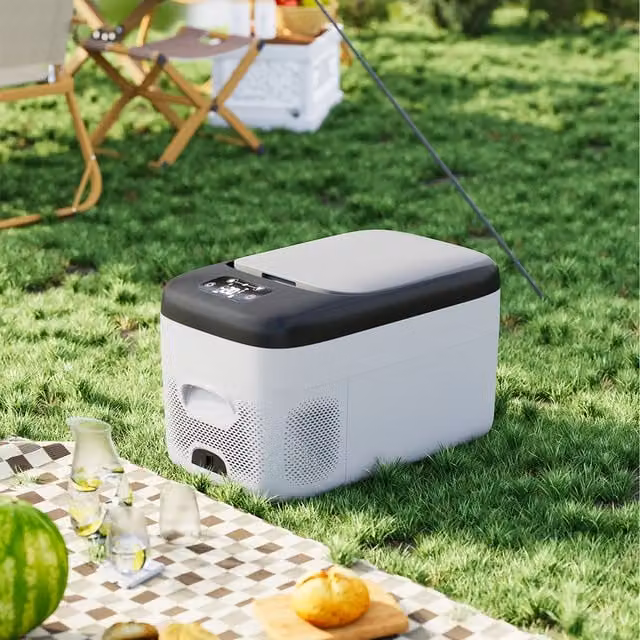 Komore Bluetooth Mini Fridge with Display in White and Black, 33.2 cm