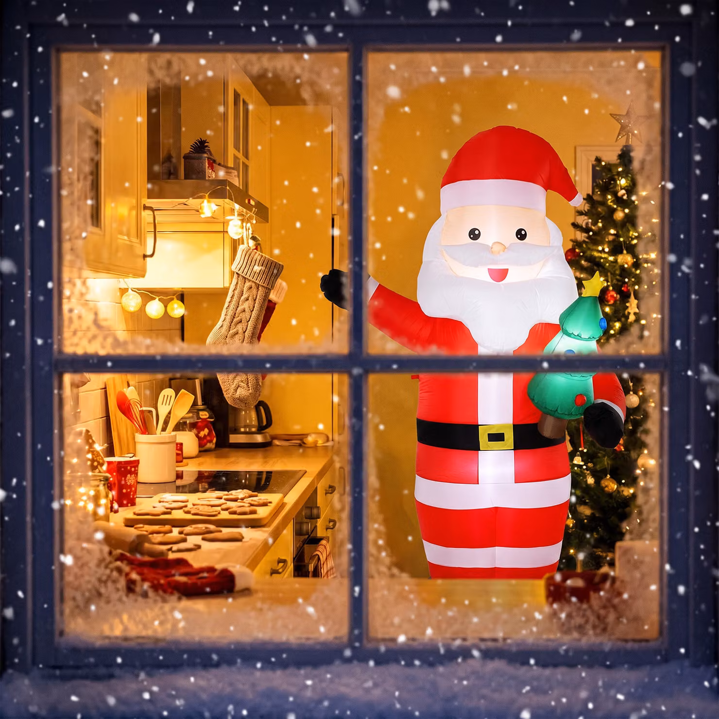Outsunny 8ft Inflatable Red Santa Christmas Decoration with Bright LED Lights – 9
