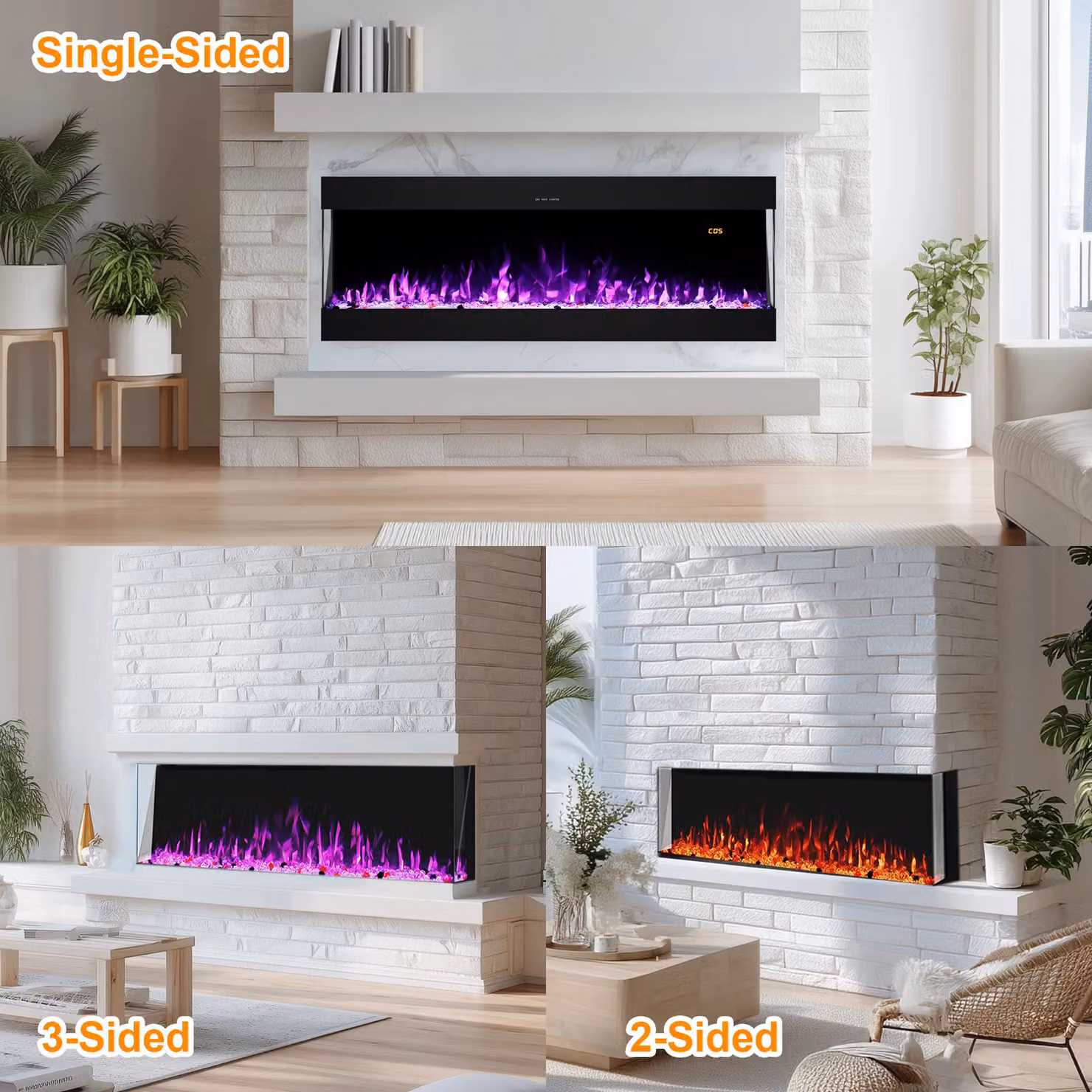 Omni-Burn 3 Sided Electric Fireplace in Black with 13 Colours and Adjustable Brightness, W/D/H: 127 x 25.34 x 68 cm – 7