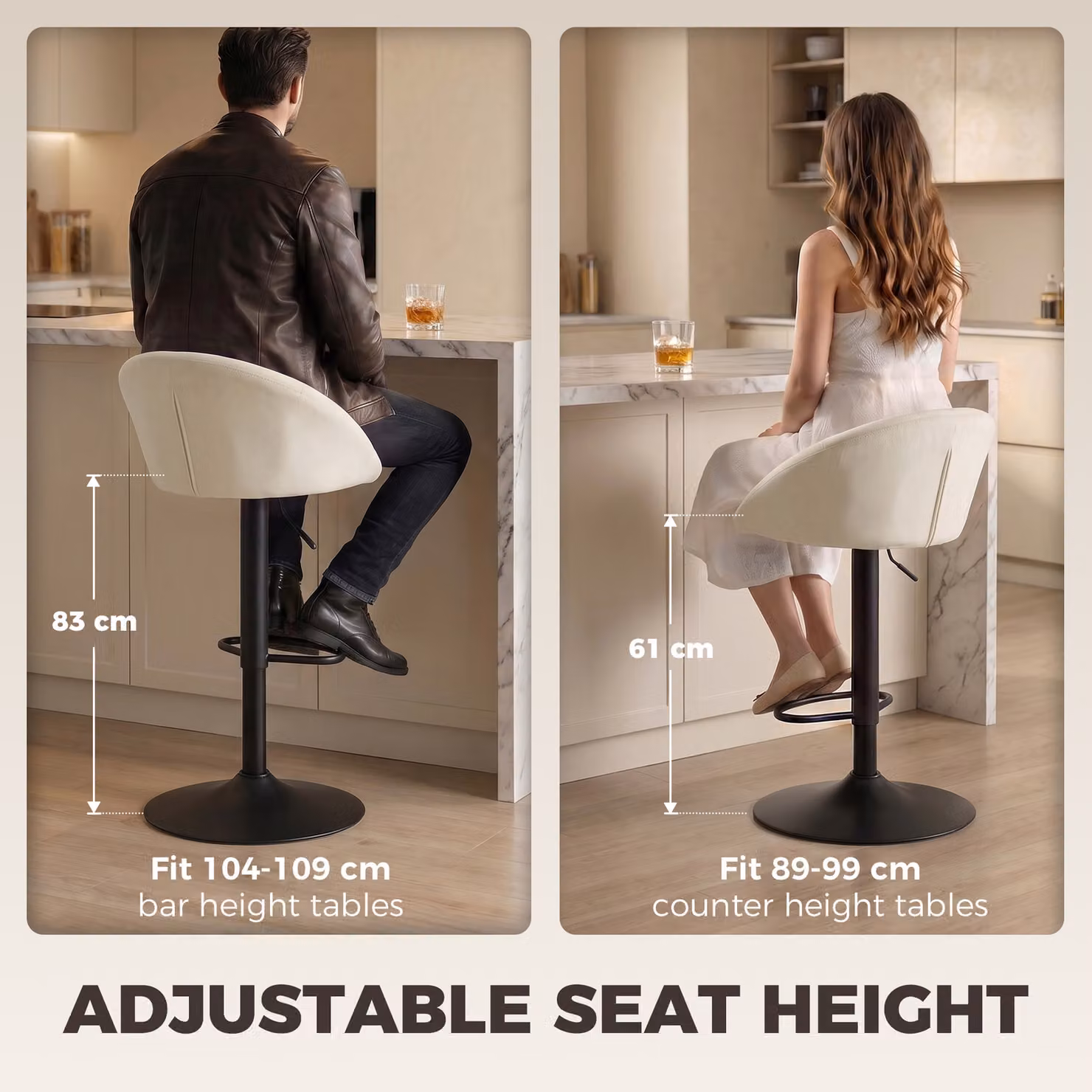 HOMCOM Modern White Velvet Swivel Counter Stool with Backrest – 4