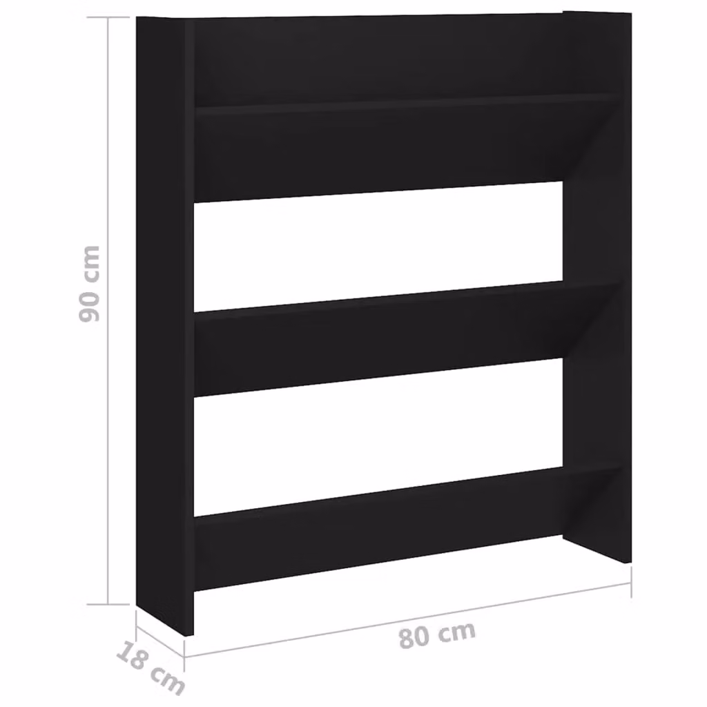 Berkfield Home Modern Wall Mounted Shoe Cabinet in Black, W/D/H: 80 x 18 x 90 cm – 4