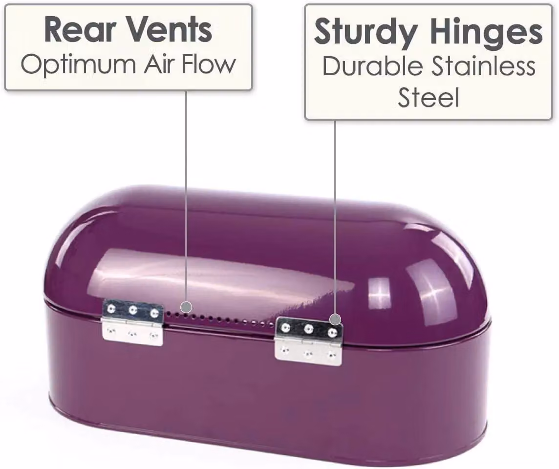 Calitek Retro Bread Bin Storage Box in Purple, Ventilated Metal Construction, W/D/H: 43.5 x 21.0 x 18.75 cm – 6
