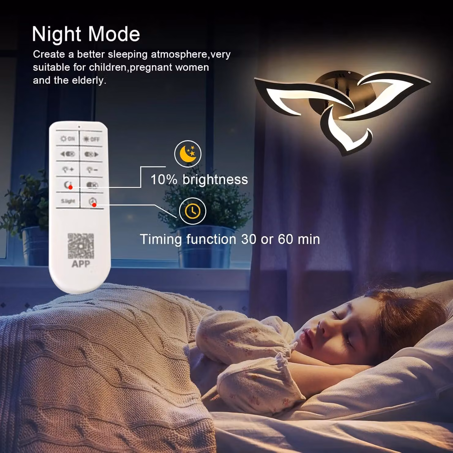 COMELY 35W Modern Dimmable LED Ceiling Lamp with Remote Control, Black, Diameter: 58 cm – 5