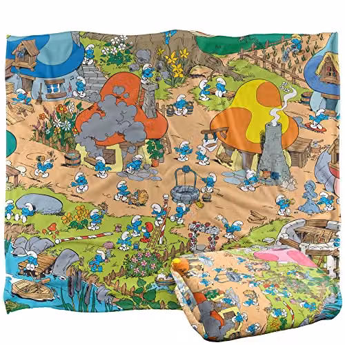 LOGOVISION The Smurfs Smurf Village Silky Touch Super Soft Throw Blanket, Multicolour, W: 152 cm, D: 127 cm – 1