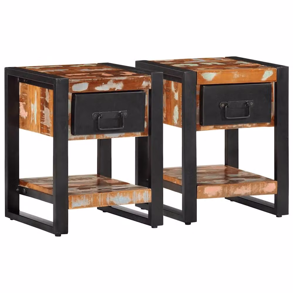 Berkfield Home Set of 2 Rustic Mango Wood and Metal Bedside Cabinets in Multicolour – 2