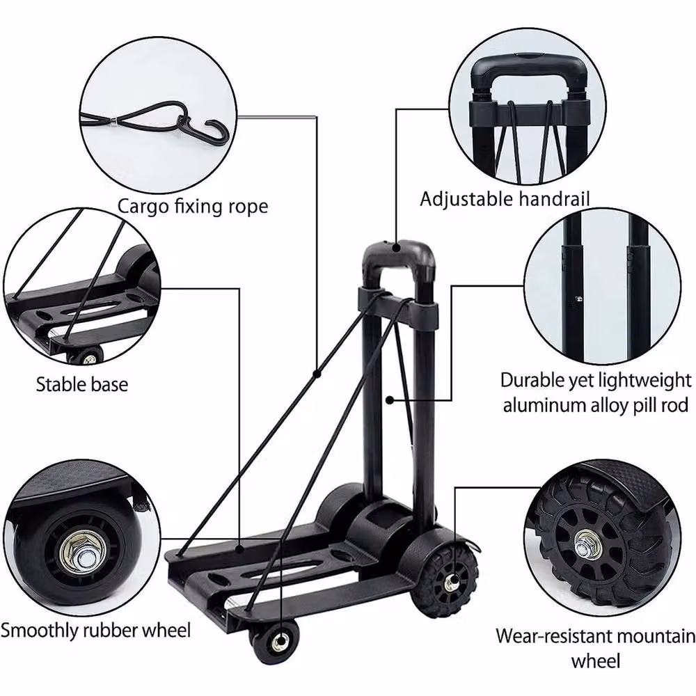 FLAVORA Heavy Duty Folding Lightweight Hand Sack Trolley Cart in Black, Steel, W: 52 cm, H: 1000 cm – 3