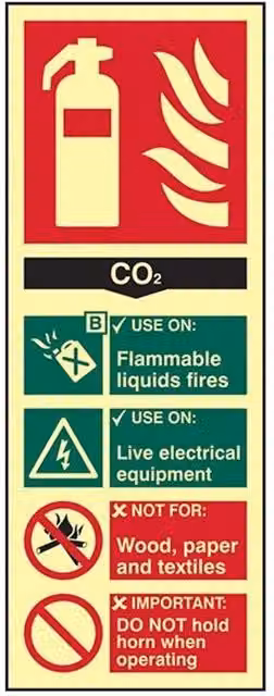 Scan Photoluminescent Composite CO2 Fire Extinguisher Sign, Multicolour, W: 7.5 cm, H: 20 cm