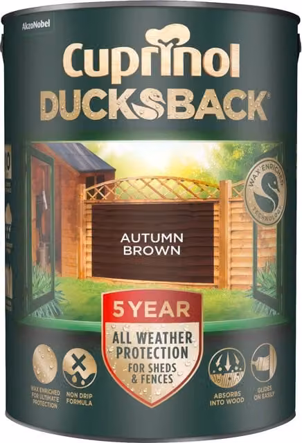 Cuprinol Ducksback Timbercare Wood Paint in Brown and Red