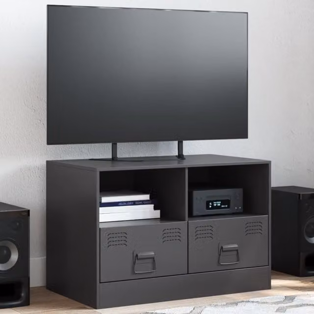Berkfield Home Industrial Black Matt Metal TV Cabinet W: 67 cm, D: 39 cm, H: 44 cm – 1