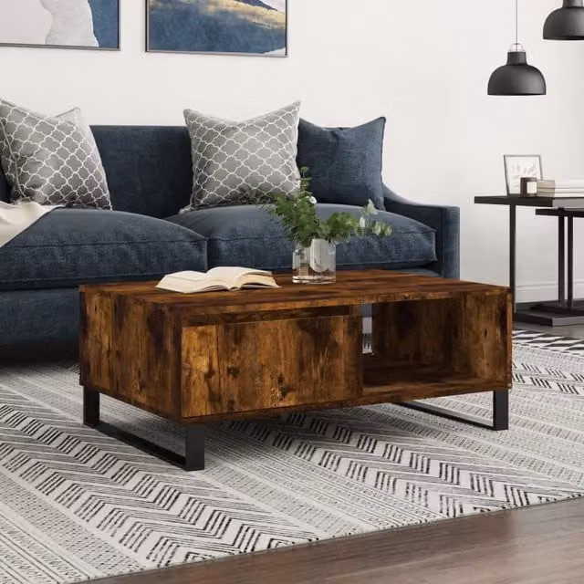 Berkfield Home Smoked Oak Coffee Table in Brown, W/D/H: 90 x 60 x 35 cm