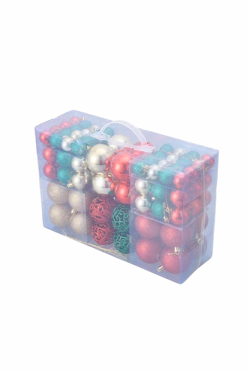 Living and Home 100-Piece Christmas Ornament Set with Red and Multicolour Glitter, Cutout and Textured Round Plastic Baubles – 3