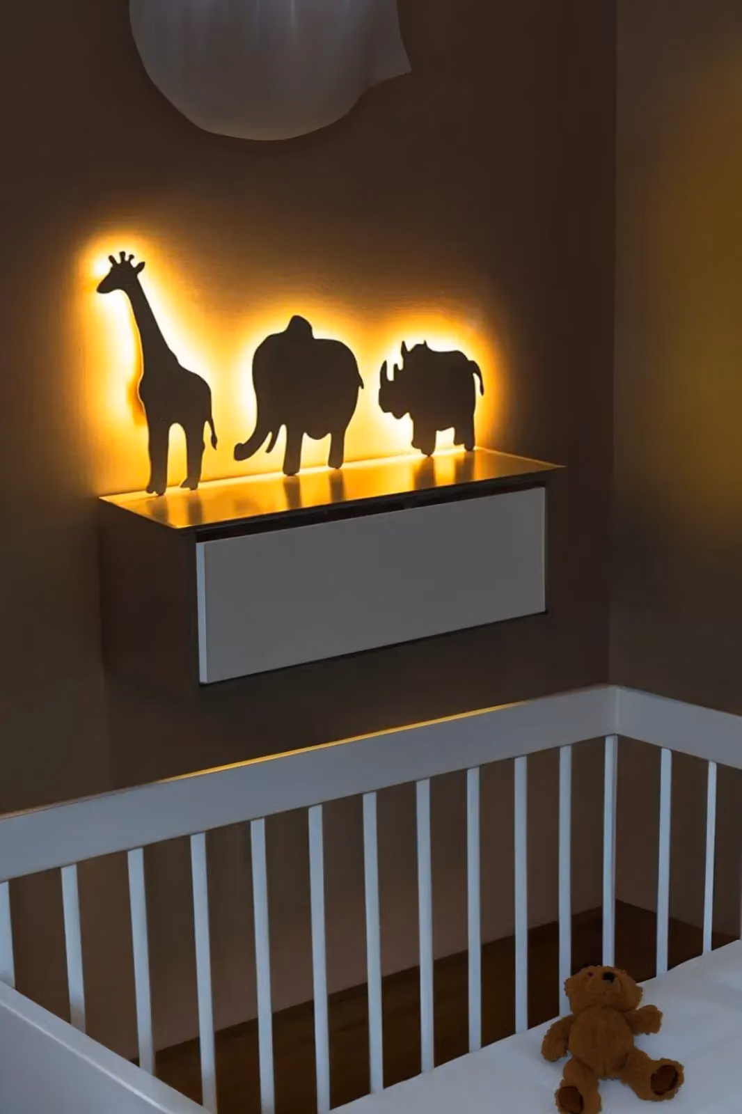 Marco Paul Set of Three Animal Elephant, Rhino and Giraffe LED Wall Mounted Night Lights in White and Wood – 2