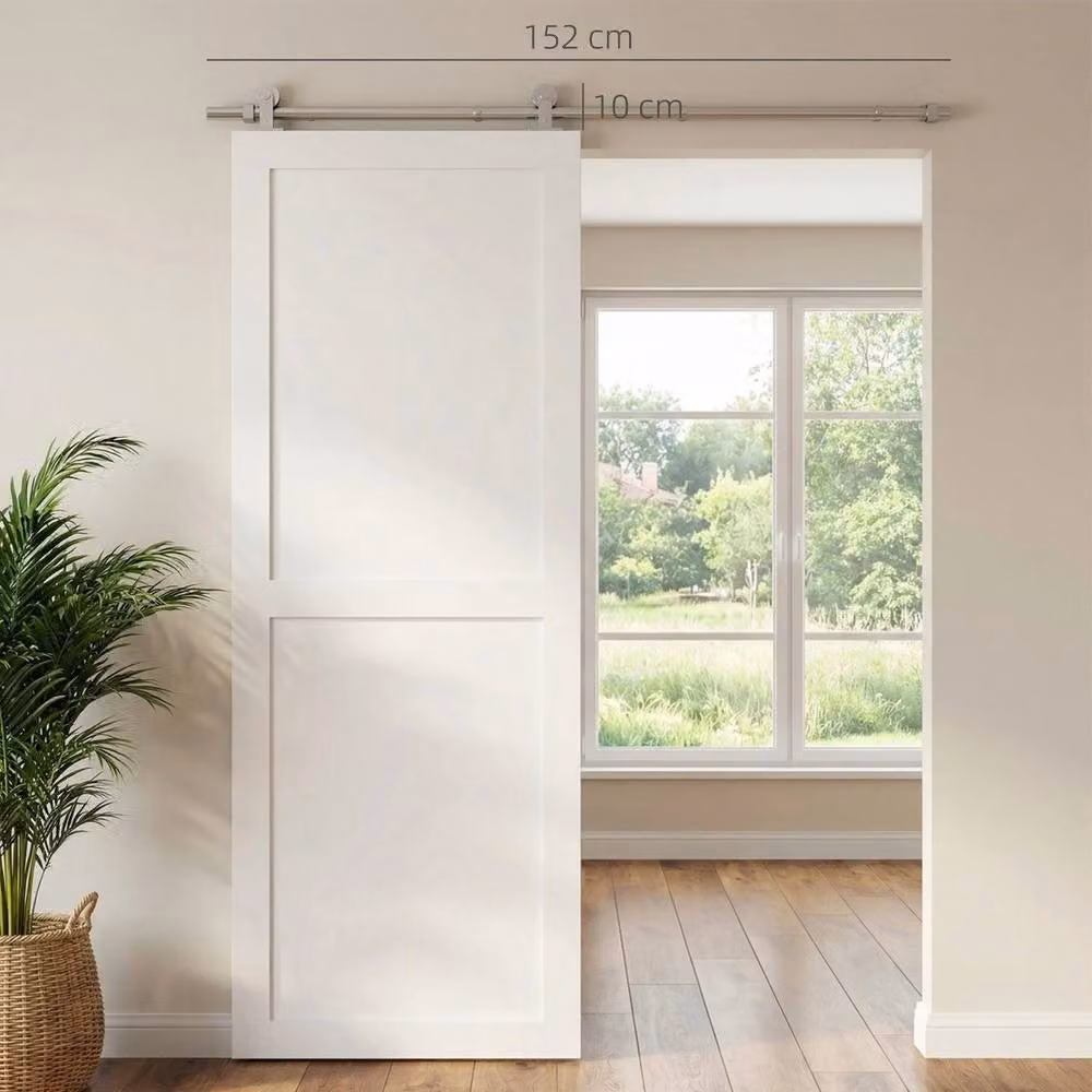 VOGREX Silver Brushed Stainless Steel Quiet Sliding Door Hardware Kit, 152cm – 2