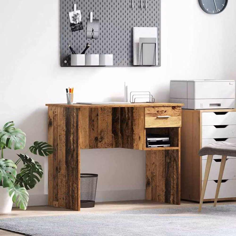 Berkfield Home Elegant Writing Desk with Storage in Brown Old Wood, W/D/H: 90 x 49.5 x 75 cm – 2