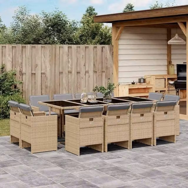Berkfield Home Garden Dining Set in Beige, Black and Grey PE Rattan – 1