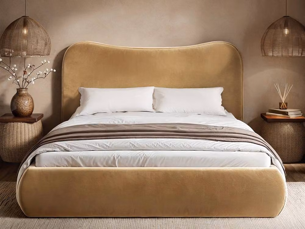 Solace+Co Ember Ottoman Bed in Gold Sand Velvet, W/D/H: 180 x 167.5 x 105.5 cm – 2