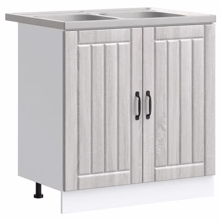 Berkfield Home Lucca Modern Freestanding Kitchen Sink Unit in Grey and Multicolour Matt MDF Wood with Hinged Doors
