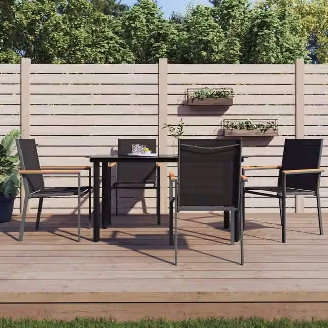 Berkfield Home 5 Piece Modern Garden Dining Set in Black Textilene and Steel – 1