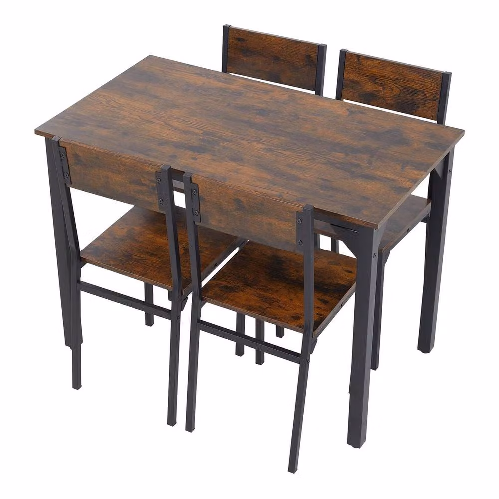 FORGEVIO Rustic Vintage Dining Table and 4 Chairs Set in Brown and Black, W/D/H: 120 x 60 x 76 cm – 3