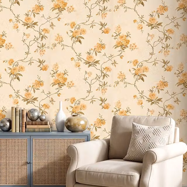 Lifeideas 3D Embossed Non-Woven Floral Botanical Wallpaper in Yellow, Style E