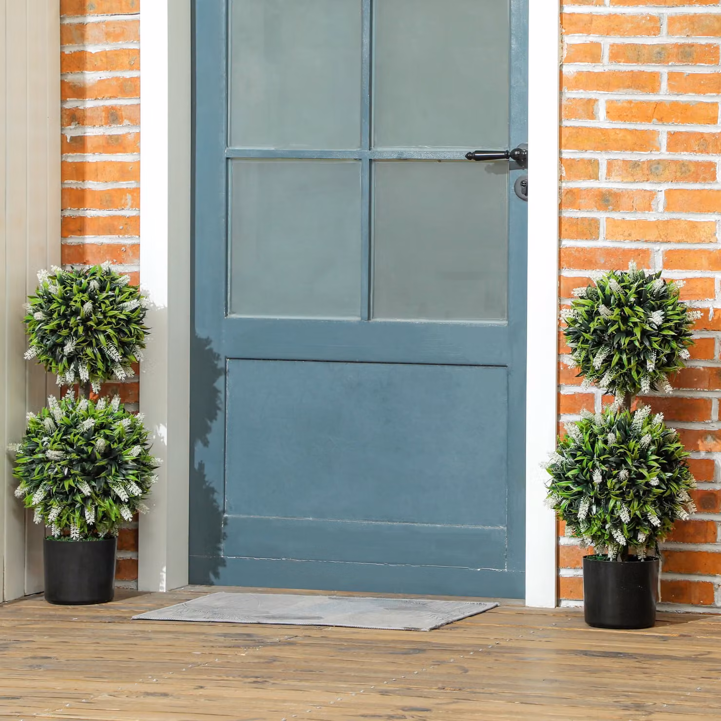 HOMCOM Set of 2 White and Green Artificial Lavender Ball Trees with Pots, Height: 70 cm – 2