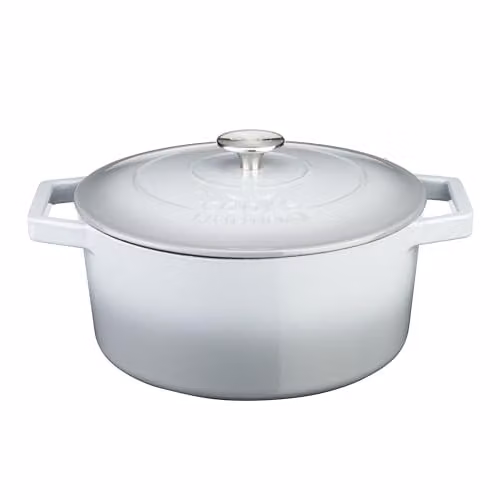 Cooks Professional Grey Enamelled Cast Iron Casserole Dish with Lid and Handles, 5.8l, 26cm
