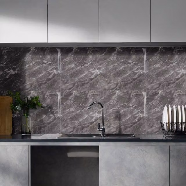 Lifeideas 10 Pack Self Adhesive Marble Look Wall Stickers, Dark Grey, W: 60 cm, H: 30 cm