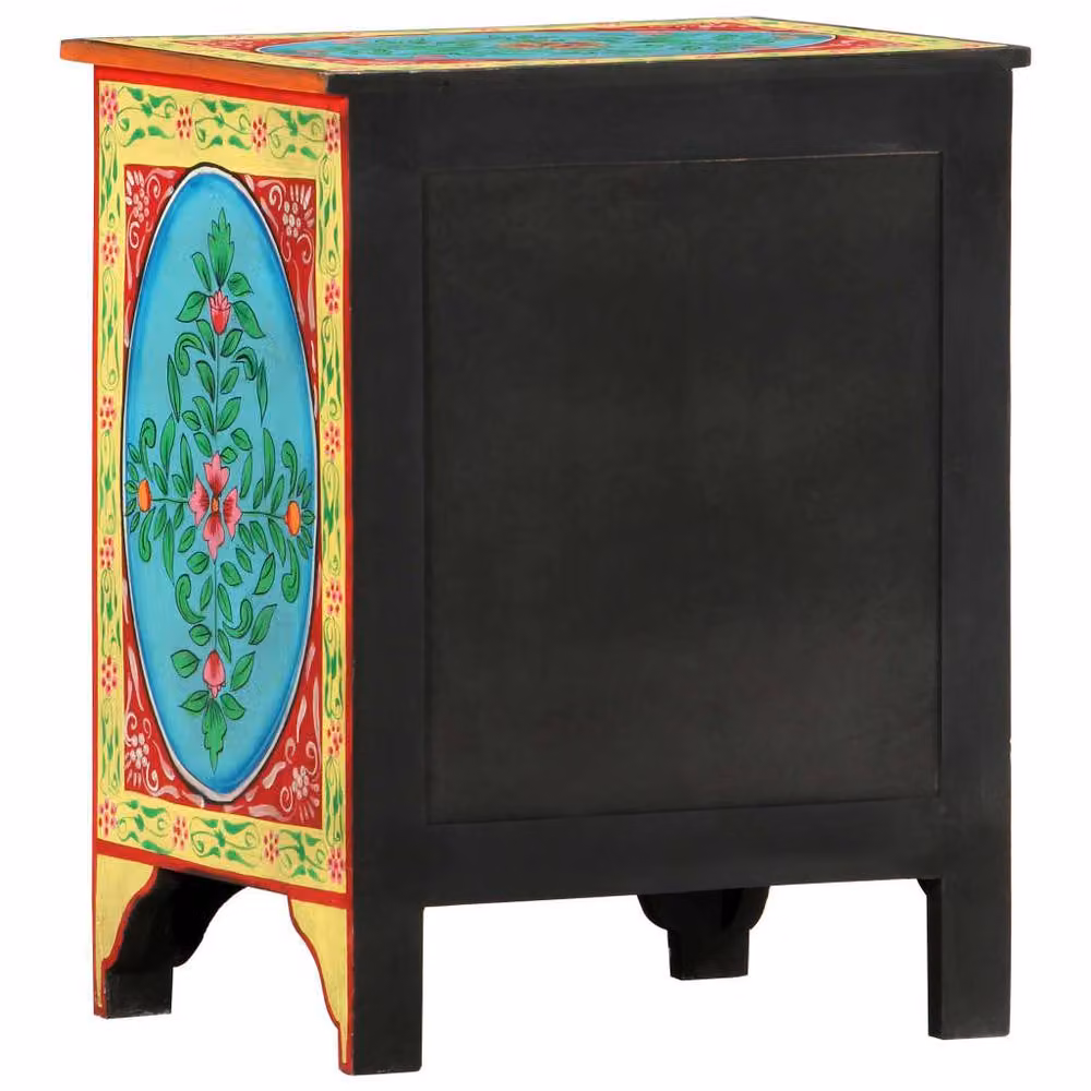 Berkfield Home Hand Painted Floral Bedside Cabinet in Multicolour Solid Mango Wood, W: 40 cm, D: 30 cm, H: 50 cm – 3