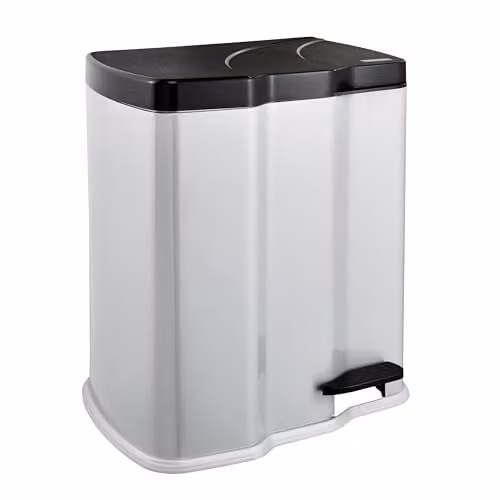 Keeeper Gunnar Pedal Bin with 2 Waste Compartments, 7 Litre + 15 Litre, Silver