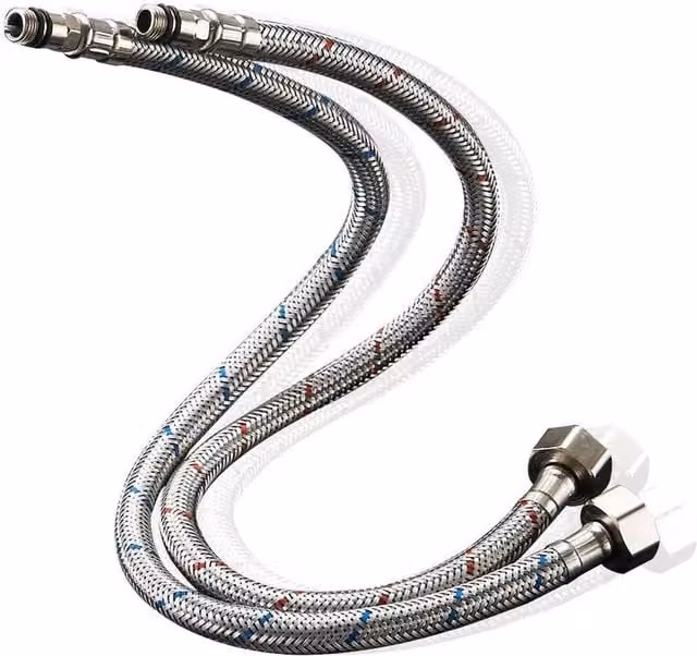 Heable Pack of 2 Silver Stainless Steel Kitchen and Basin Flexi Tails, M10 x 1/2 Inch BSP, Length: 100 cm